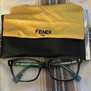 Fendi Glasses with Black Frame and Green Accents